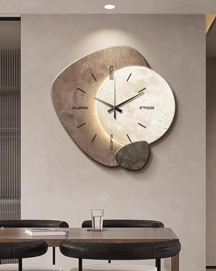 MondGlanz: Orologio da parete LED rotondo – elegante orologio in ceramica cristallina con motivo lunare, per soggiorno e camera da letto