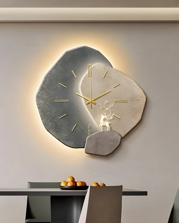 MondGlanz: Orologio da parete LED rotondo – elegante orologio in ceramica cristallina con motivo lunare, per soggiorno e camera da letto