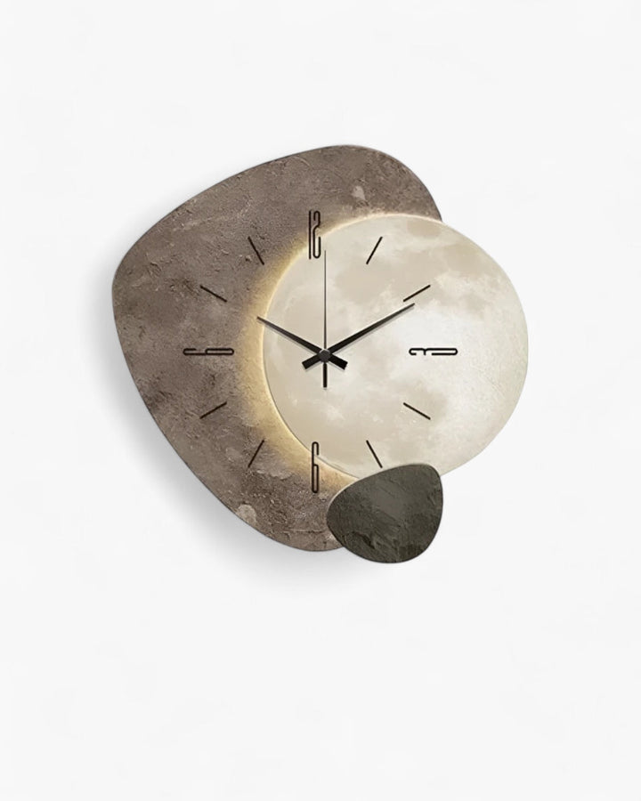 MondGlanz: Orologio da parete LED rotondo – elegante orologio in ceramica cristallina con motivo lunare, per soggiorno e camera da letto