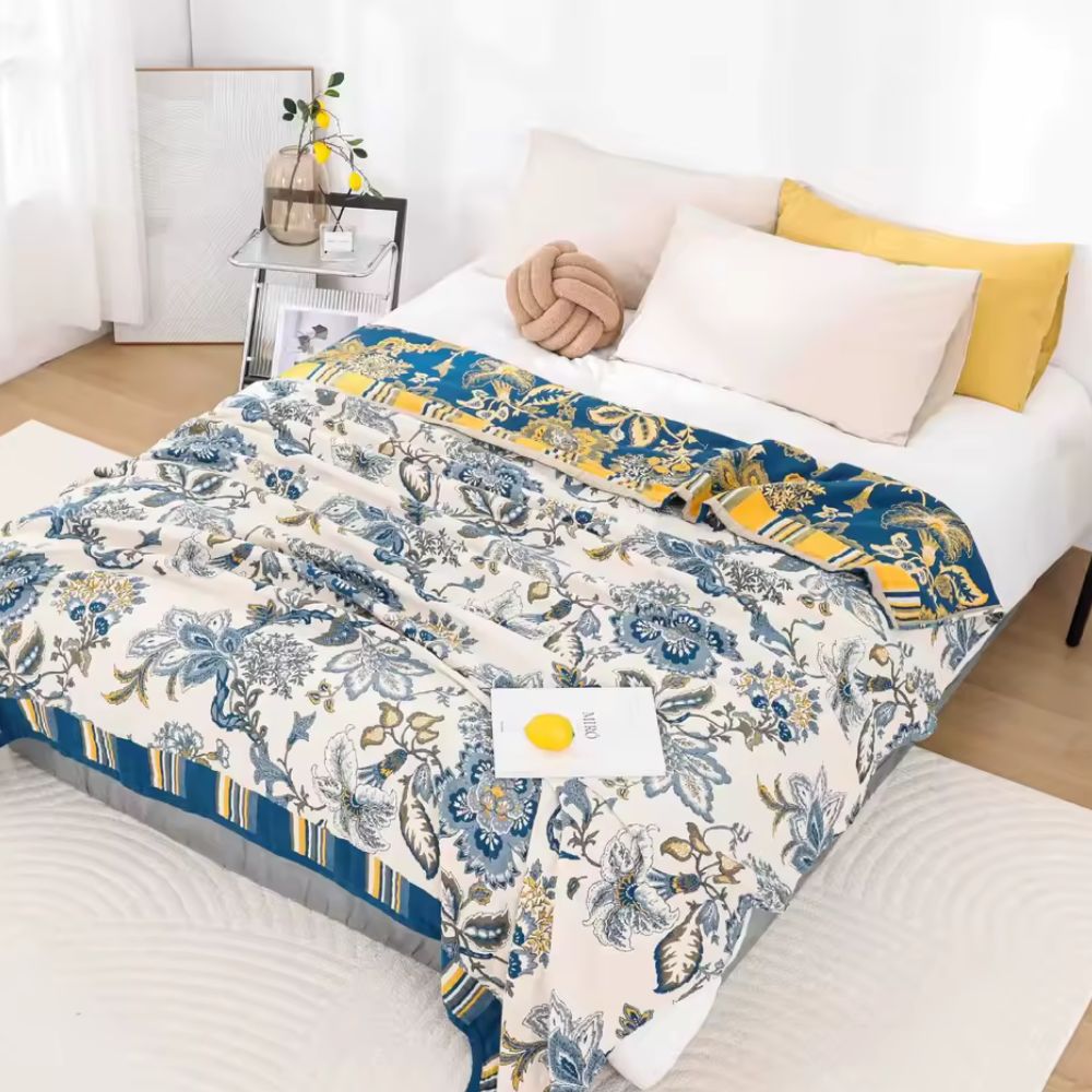 NaturBlüte: Coperte in cotone dallo stile botanico retrò con texture traspirante e look elegante – per divano e lounge