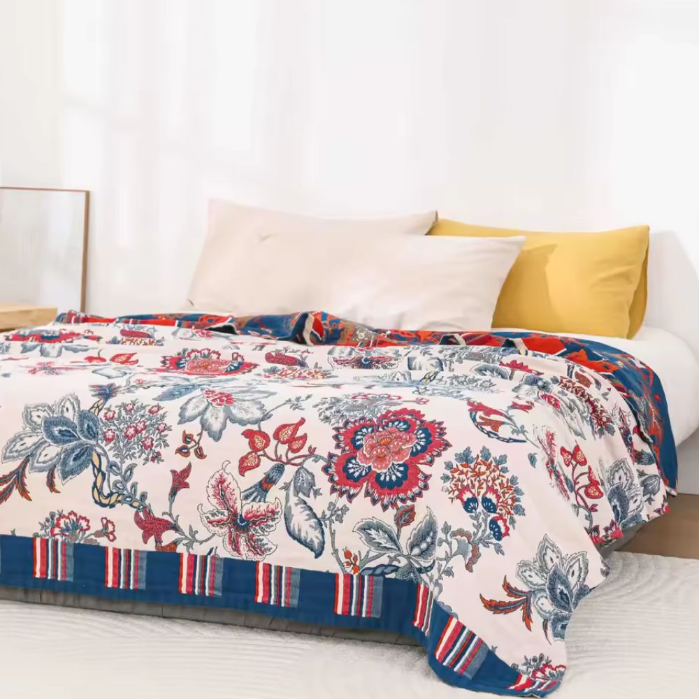 NaturBlüte: Coperte in cotone dallo stile botanico retrò con texture traspirante e look elegante – per divano e lounge