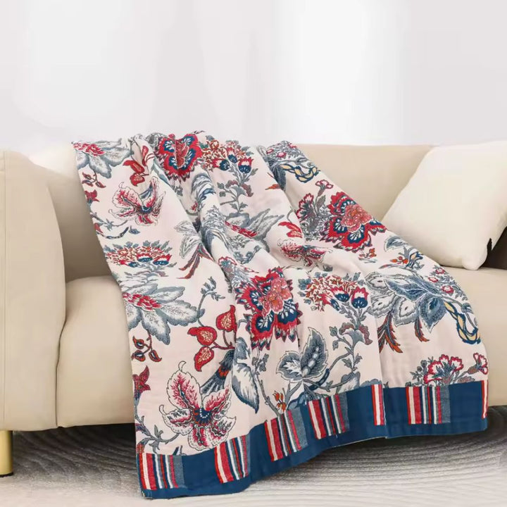NaturBlüte: Coperte in cotone dallo stile botanico retrò con texture traspirante e look elegante – per divano e lounge