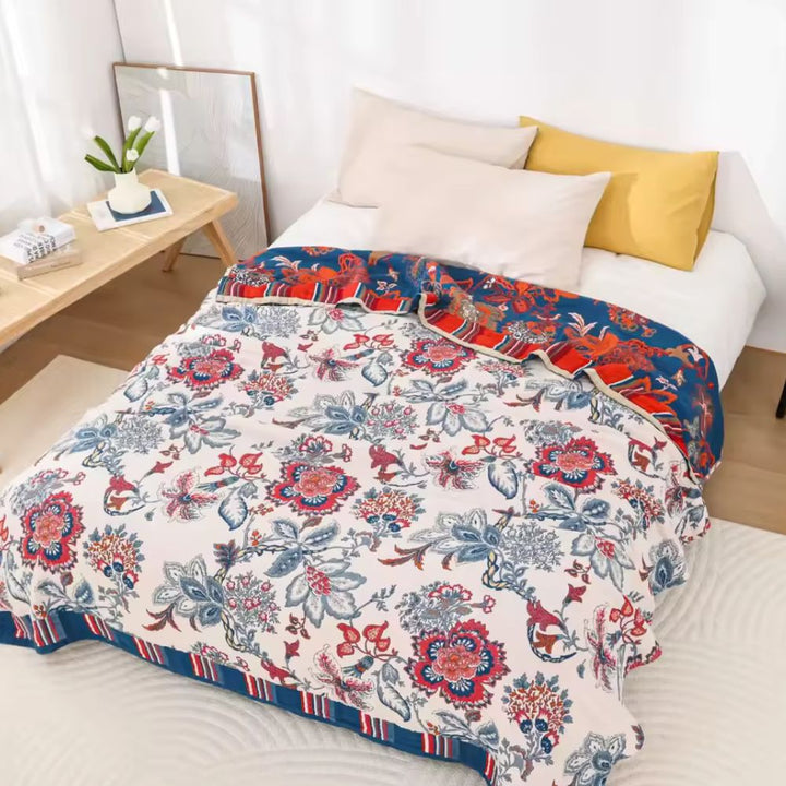NaturBlüte: Coperte in cotone dallo stile botanico retrò con texture traspirante e look elegante – per divano e lounge