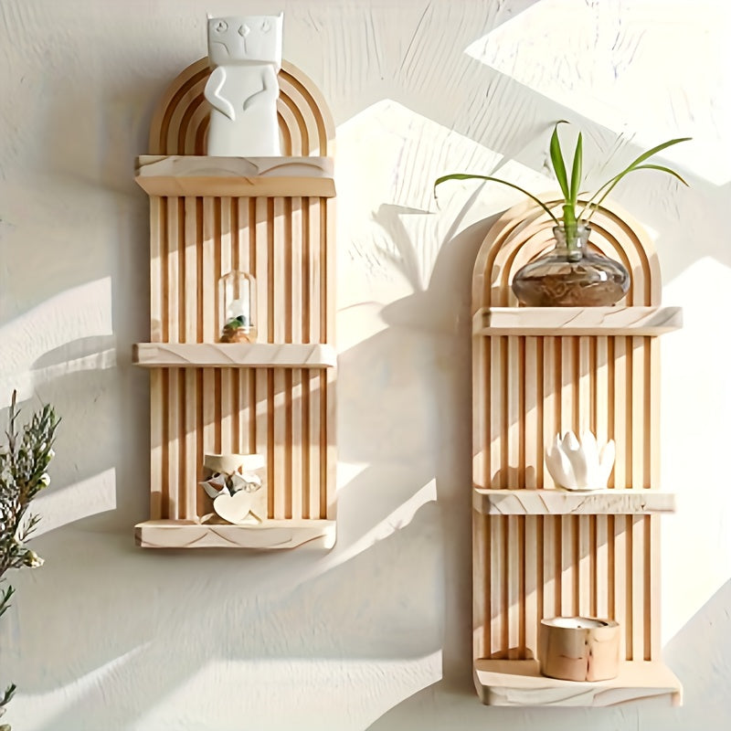 NaturBogen: Mensola decorativa da parete con 3 o 5 ripiani – robusta, salvaspazio e sospesa, in design legno bianco con struttura rigata per bagno e cucina