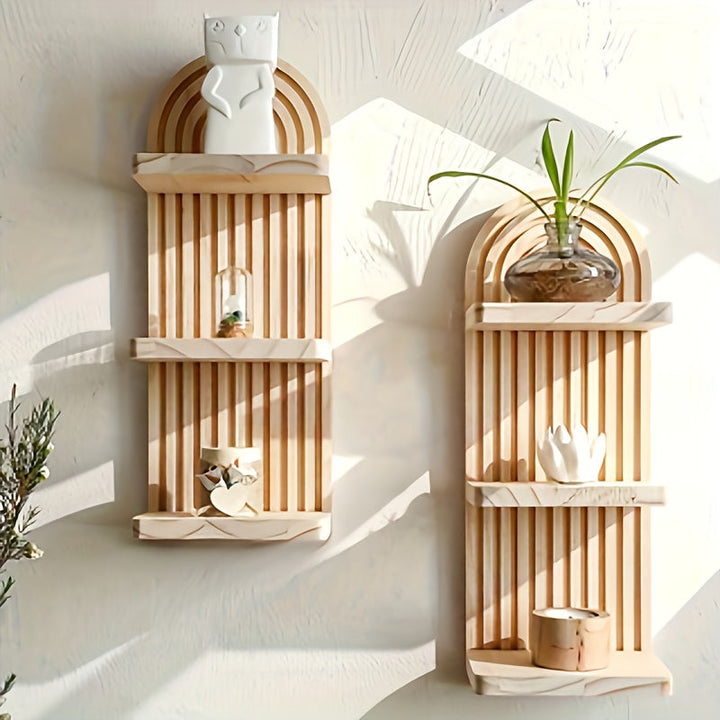 NaturBogen: Mensola decorativa da parete con 3 o 5 ripiani – robusta, salvaspazio e sospesa, in design legno bianco con struttura rigata per bagno e cucina