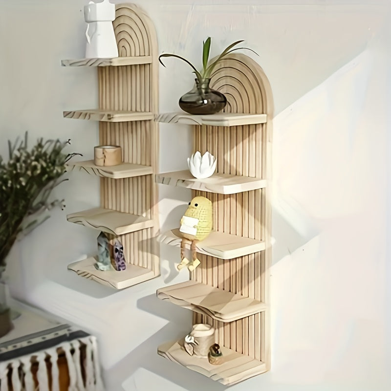 NaturBogen: Mensola decorativa da parete con 3 o 5 ripiani – robusta, salvaspazio e sospesa, in design legno bianco con struttura rigata per bagno e cucina