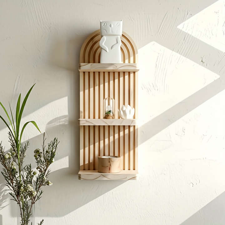 NaturBogen: Mensola decorativa da parete con 3 o 5 ripiani – robusta, salvaspazio e sospesa, in design legno bianco con struttura rigata per bagno e cucina