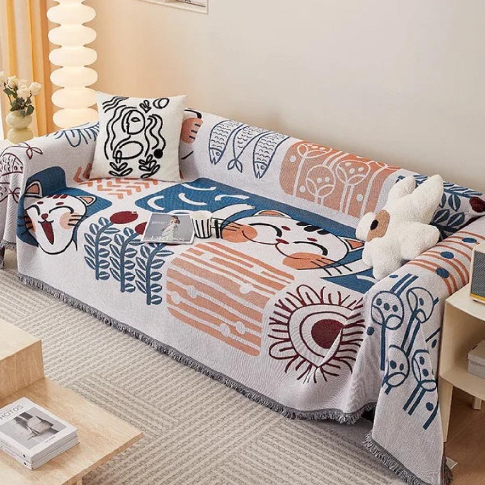 NaturFransen: Copertura per divano in elegante cotone-lino con frange decorative e protezione resistente – per divano e camera da letto