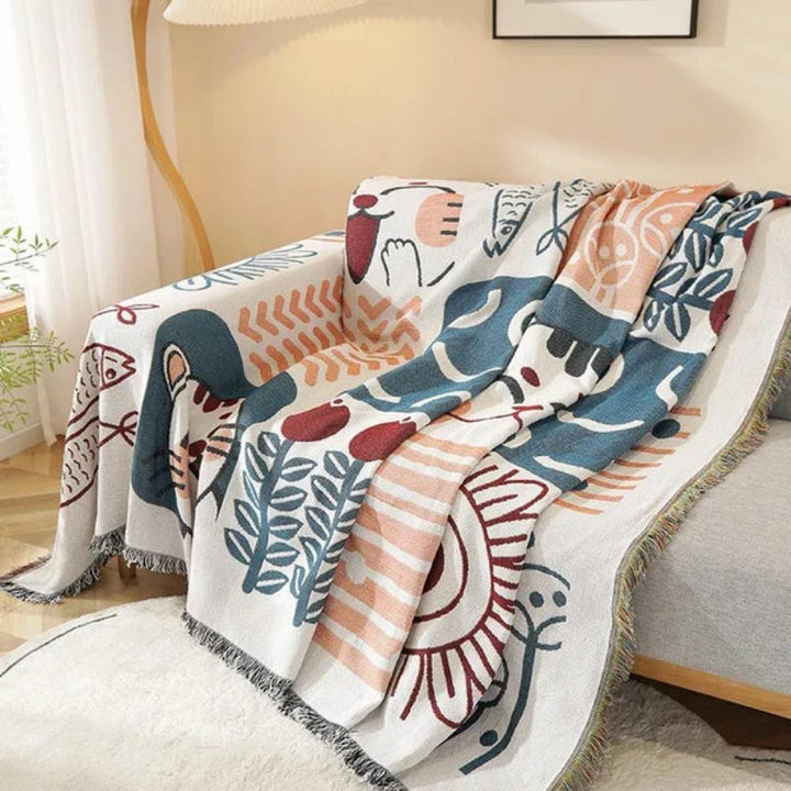 NaturFransen: Copertura per divano in elegante cotone-lino con frange decorative e protezione resistente – per divano e camera da letto