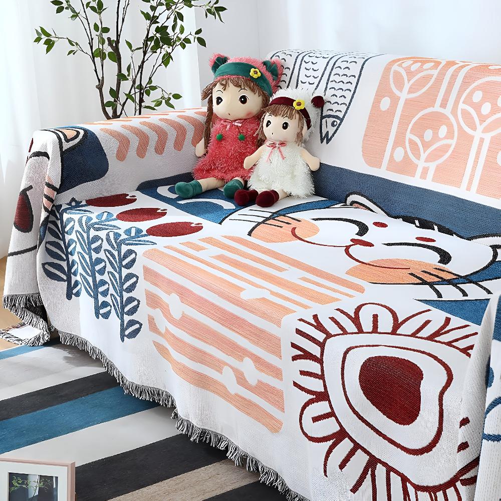 NaturFransen: Copertura per divano in elegante cotone-lino con frange decorative e protezione resistente – per divano e camera da letto