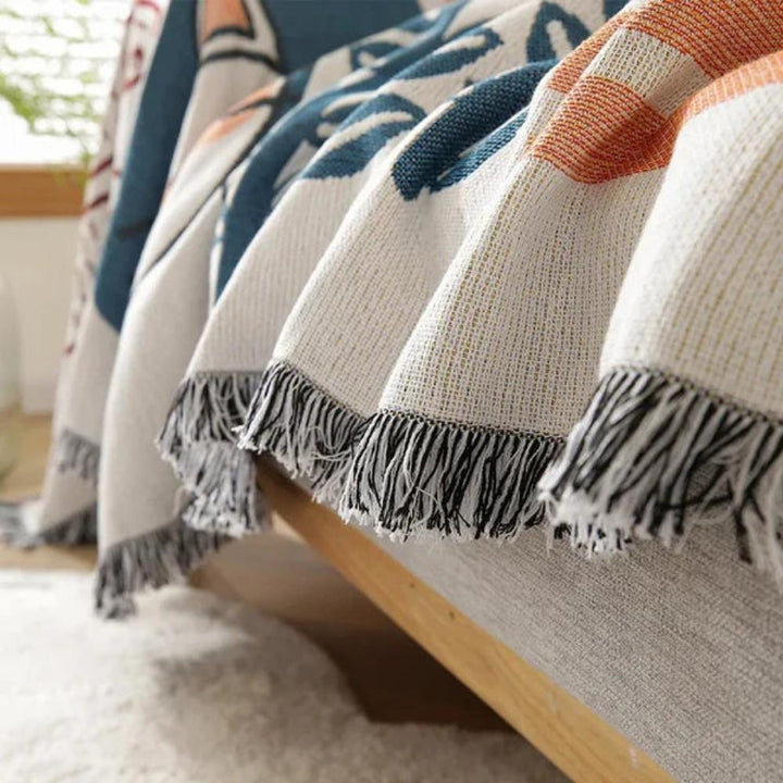 NaturFransen: Copertura per divano in elegante cotone-lino con frange decorative e protezione resistente – per divano e camera da letto