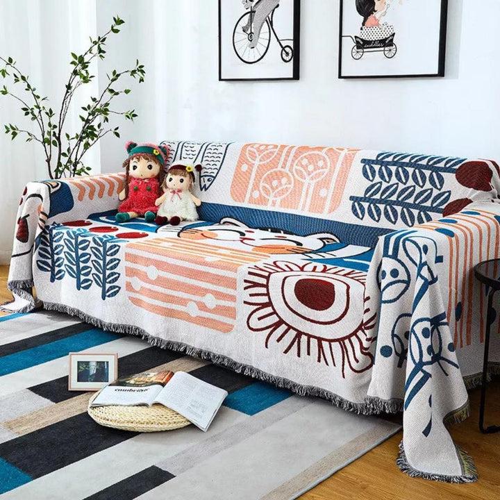 NaturFransen: Copertura per divano in elegante cotone-lino con frange decorative e protezione resistente – per divano e camera da letto