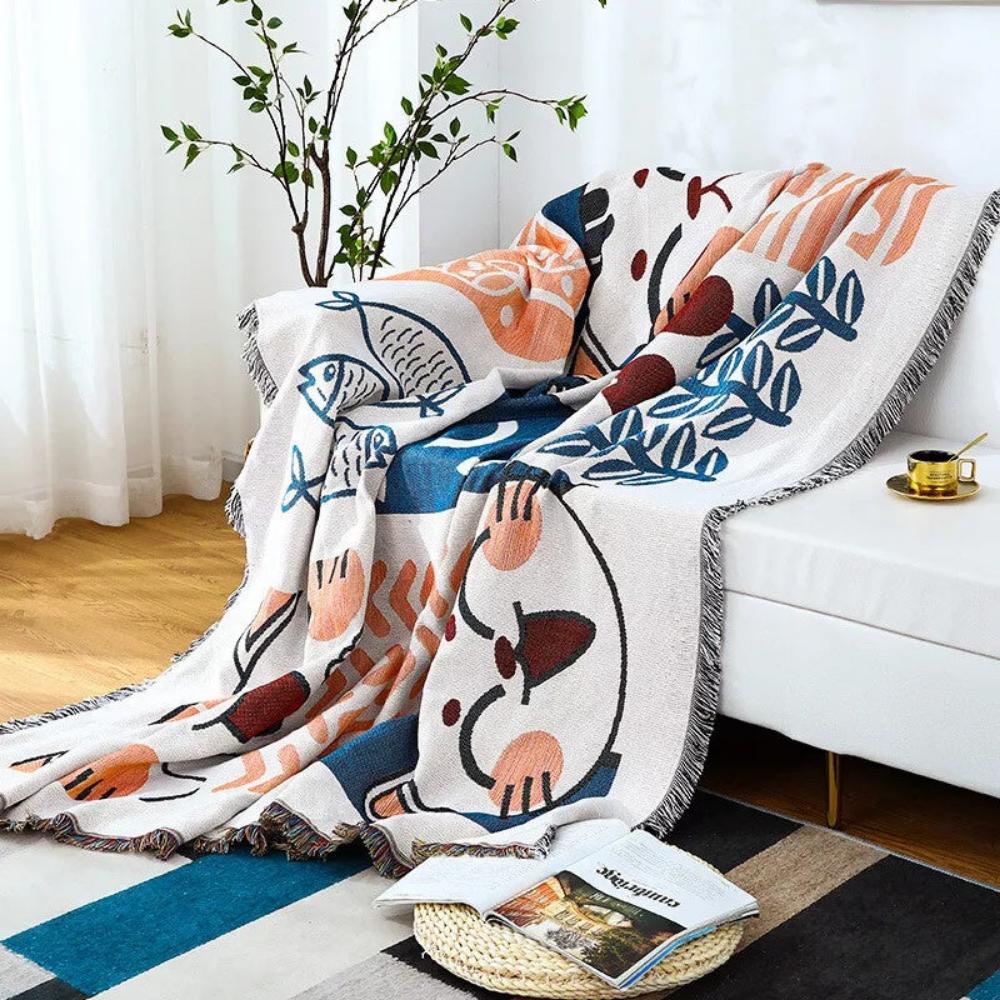 NaturFransen: Copertura per divano in elegante cotone-lino con frange decorative e protezione resistente – per divano e camera da letto