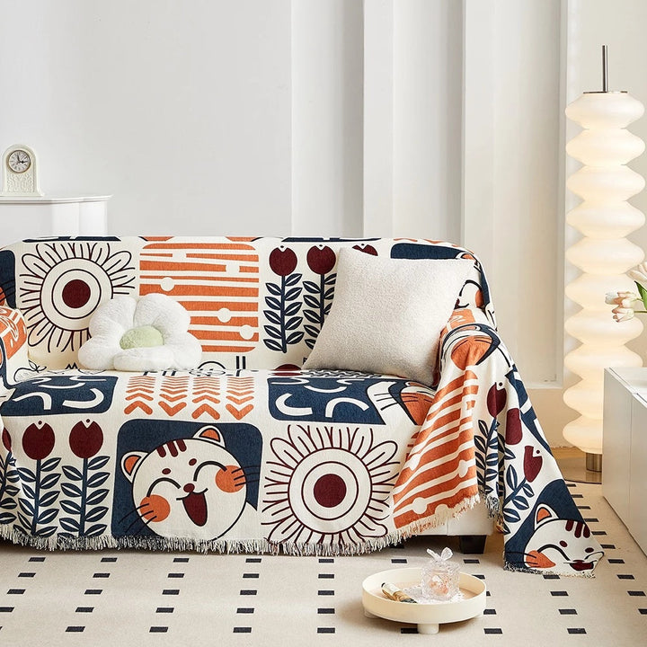 NaturFransen: Copertura per divano in elegante cotone-lino con frange decorative e protezione resistente – per divano e camera da letto