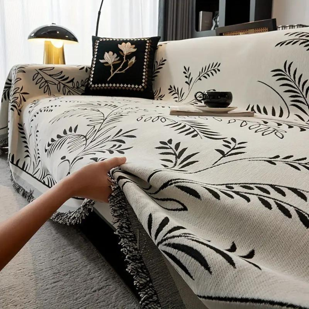 NaturSanft: Copertura per divano in misto chenille con eleganti frange e comfort antiscivolo – per divano e soggiorno