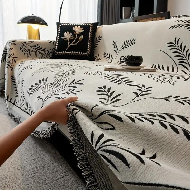 NaturSanft: Copertura per divano in misto chenille con eleganti frange e comfort antiscivolo – per divano e soggiorno