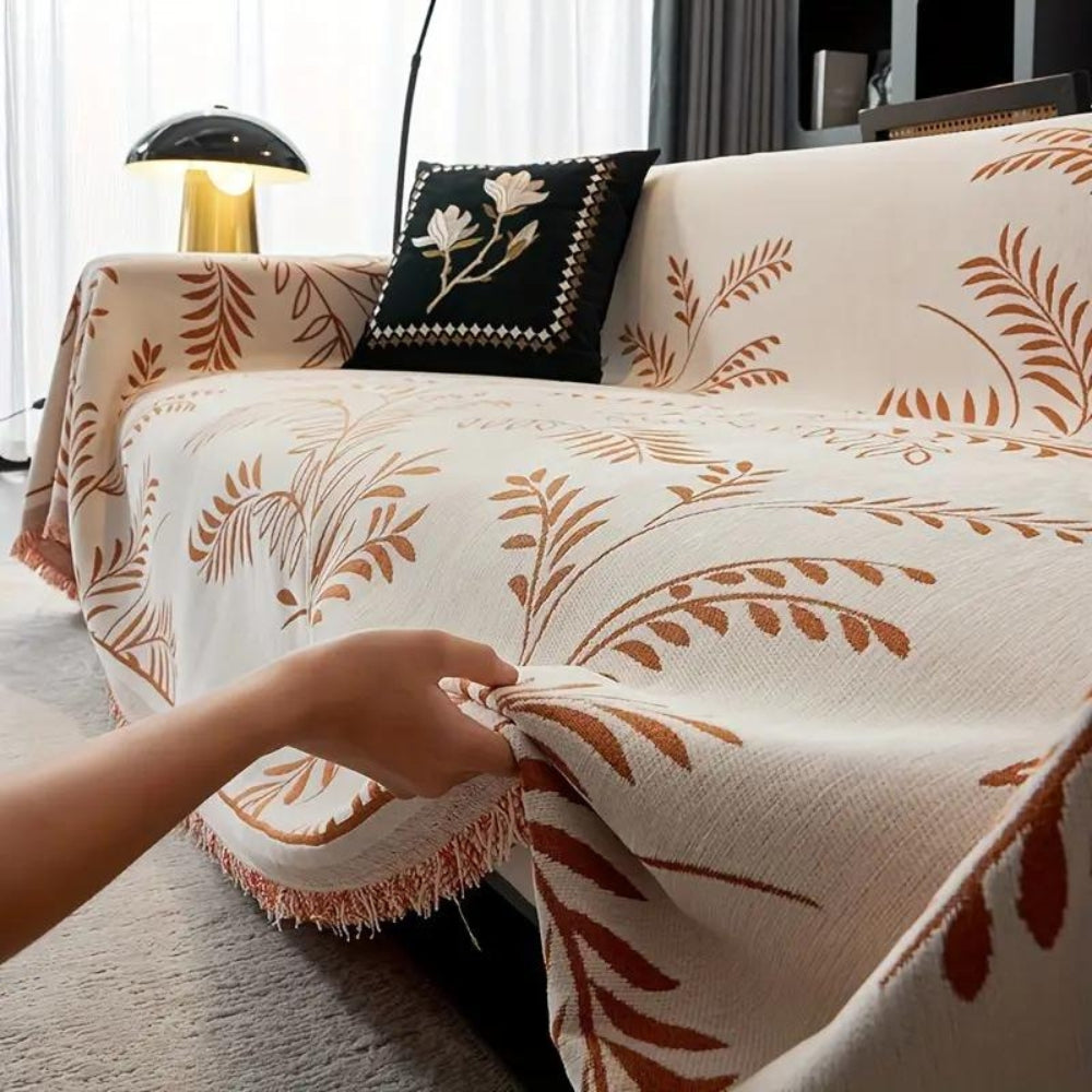 NaturSanft: Copertura per divano in misto chenille con eleganti frange e comfort antiscivolo – per divano e soggiorno