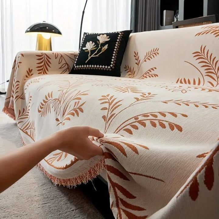 NaturSanft: Copertura per divano in misto chenille con eleganti frange e comfort antiscivolo – per divano e soggiorno