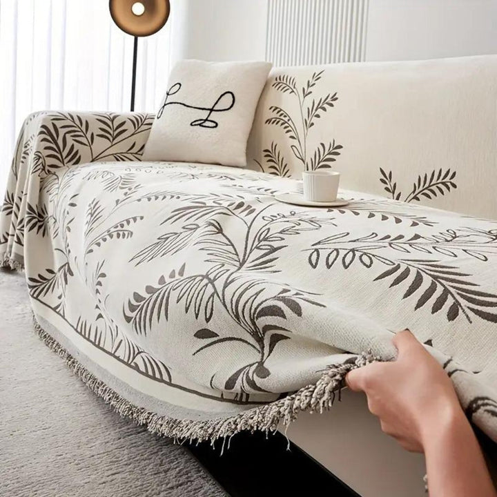 NaturSanft: Copertura per divano in misto chenille con eleganti frange e comfort antiscivolo – per divano e soggiorno