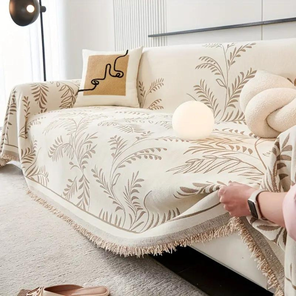 NaturSanft: Copertura per divano in misto chenille con eleganti frange e comfort antiscivolo – per divano e soggiorno