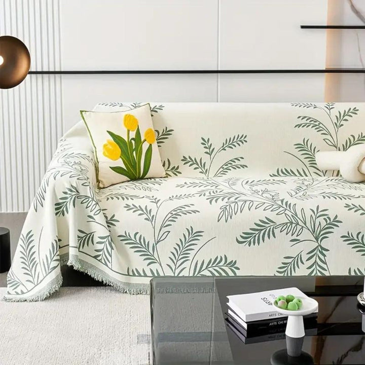 NaturSanft: Copertura per divano in misto chenille con eleganti frange e comfort antiscivolo – per divano e soggiorno