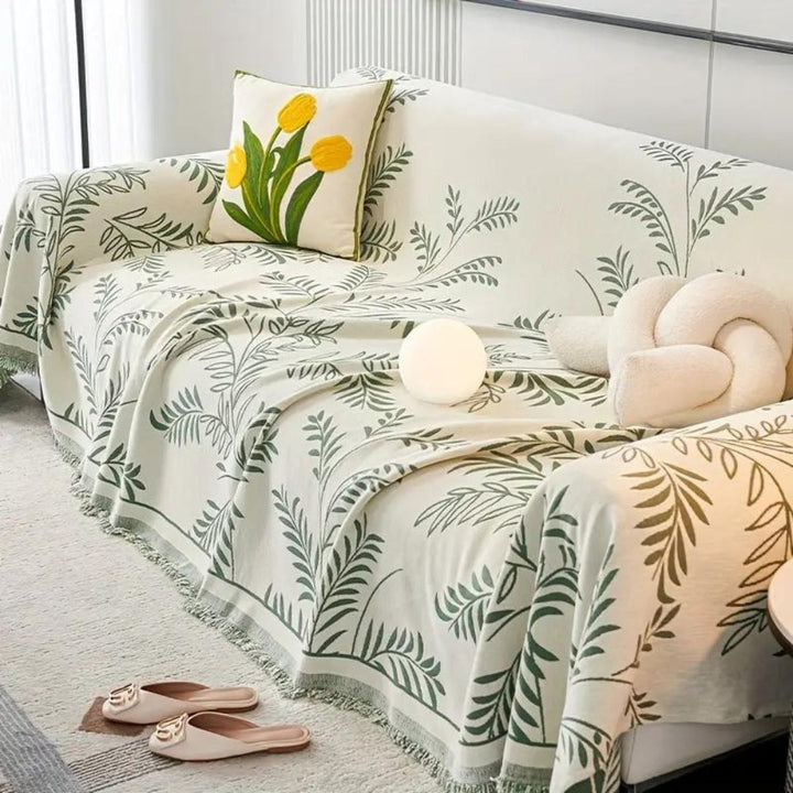 NaturSanft: Copertura per divano in misto chenille con eleganti frange e comfort antiscivolo – per divano e soggiorno