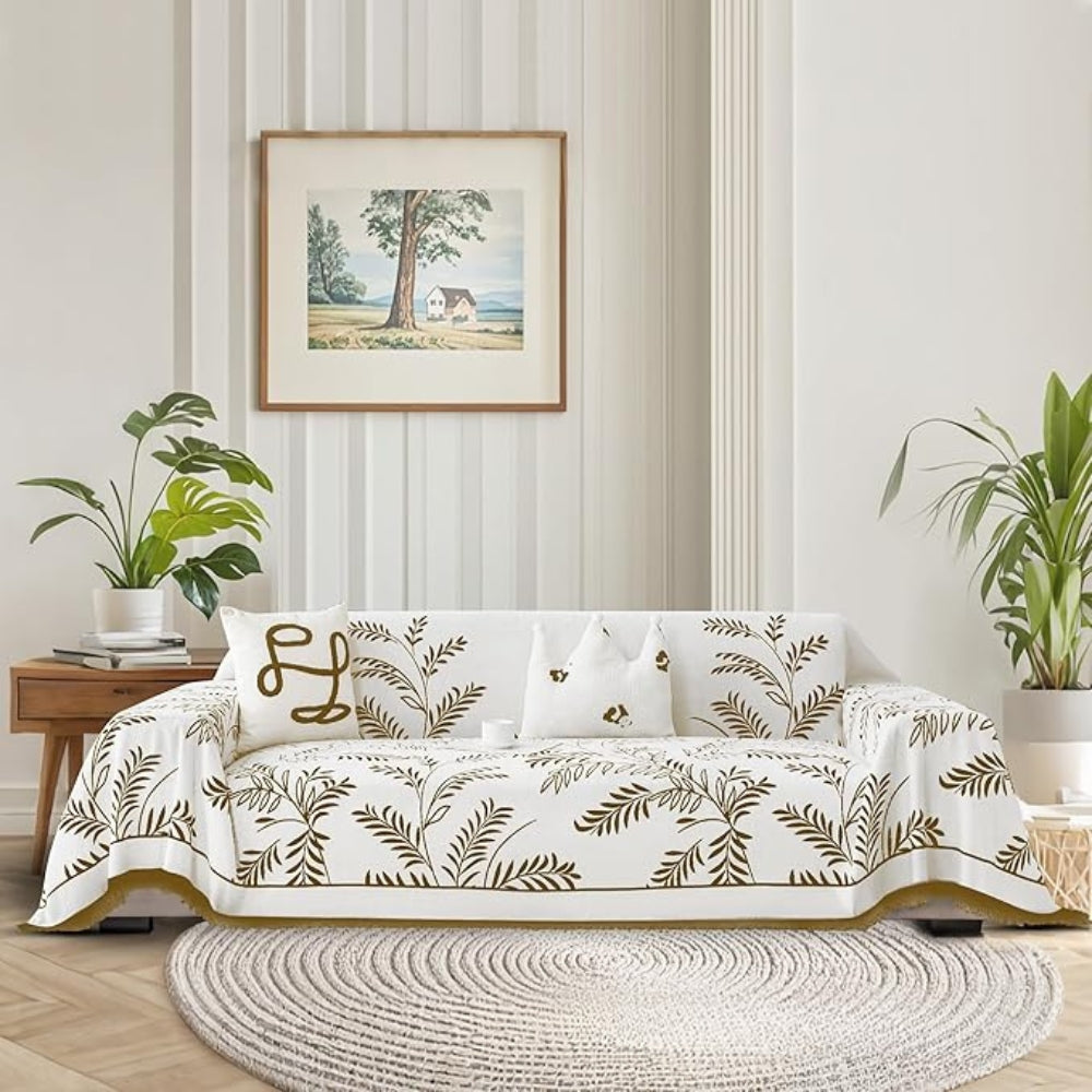 NaturSanft: Copertura per divano in misto chenille con eleganti frange e comfort antiscivolo – per divano e soggiorno