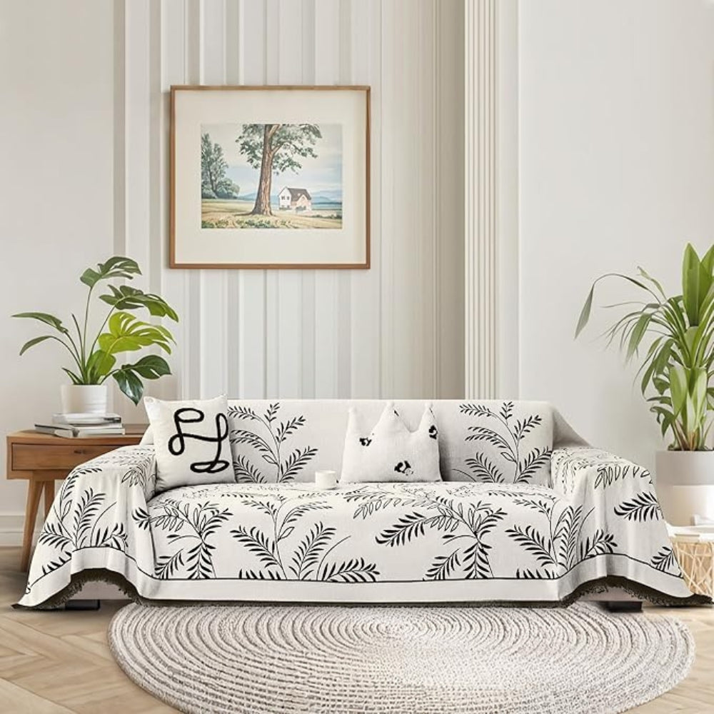 NaturSanft: Copertura per divano in misto chenille con eleganti frange e comfort antiscivolo – per divano e soggiorno