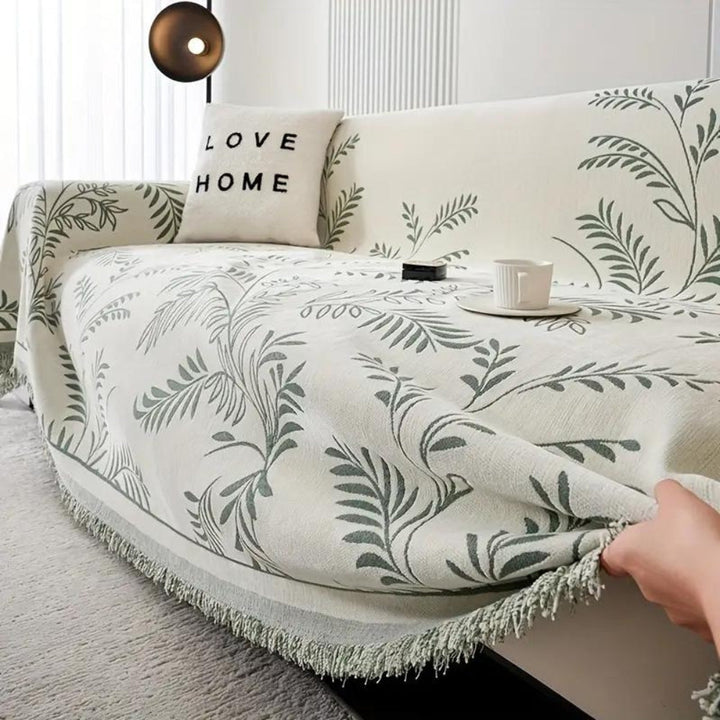 NaturSanft: Copertura per divano in misto chenille con eleganti frange e comfort antiscivolo – per divano e soggiorno