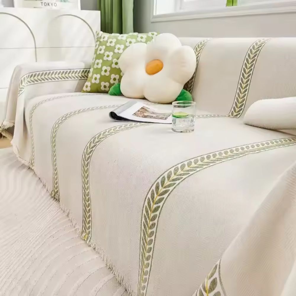 NaturWebstuhl: Copertura per divano con motivo fogliare in lussuosa chenille con comfort antiscivolo – per divano e soggiorno