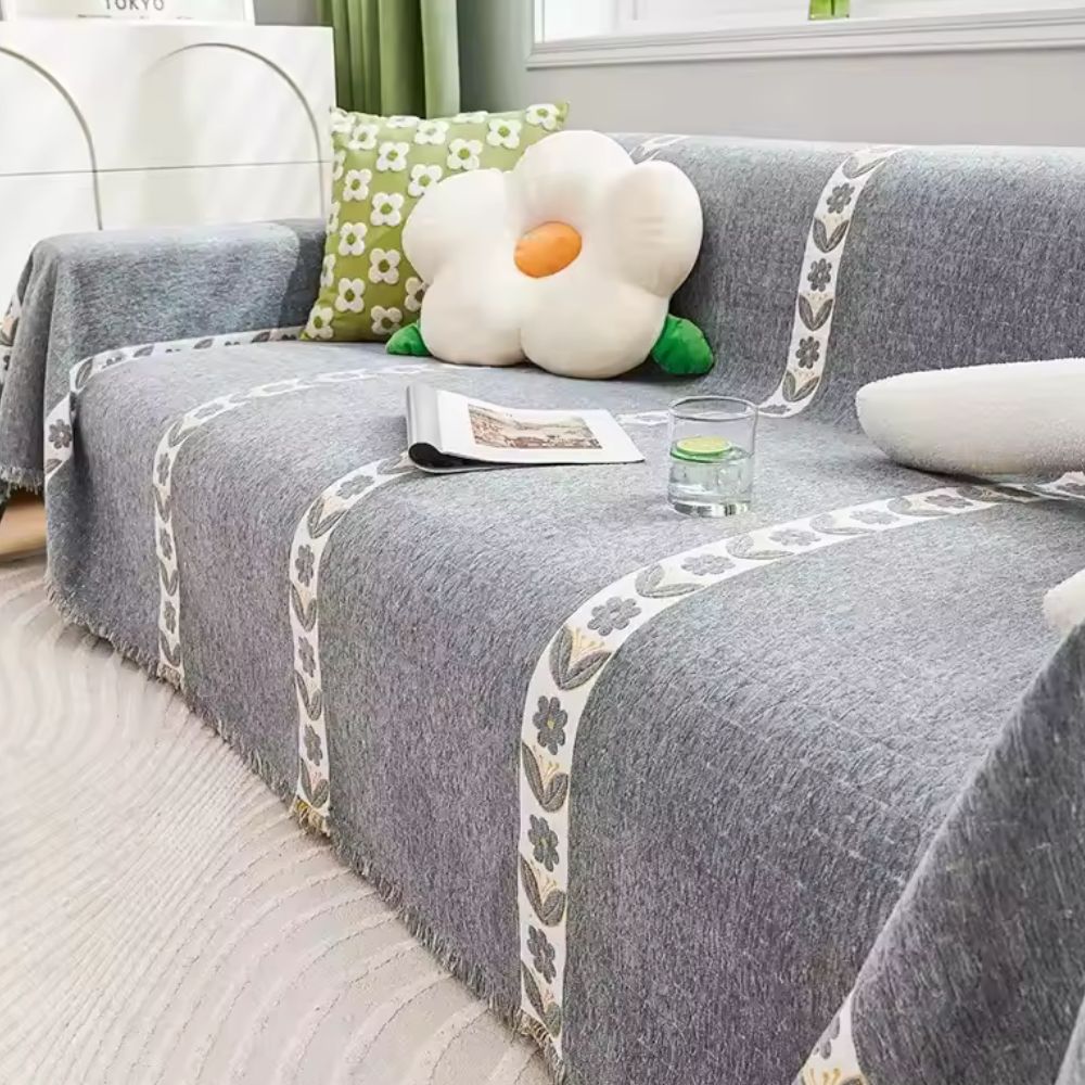 NaturWebstuhl: Copertura per divano con motivo fogliare in lussuosa chenille con comfort antiscivolo – per divano e soggiorno
