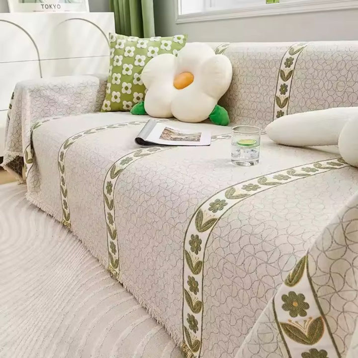 NaturWebstuhl: Copertura per divano con motivo fogliare in lussuosa chenille con comfort antiscivolo – per divano e soggiorno