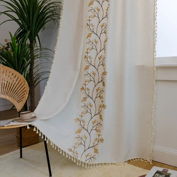 NaturWeide: Tenda con motivo floreale e frange – elegante e decorativa per soggiorno e camera da letto