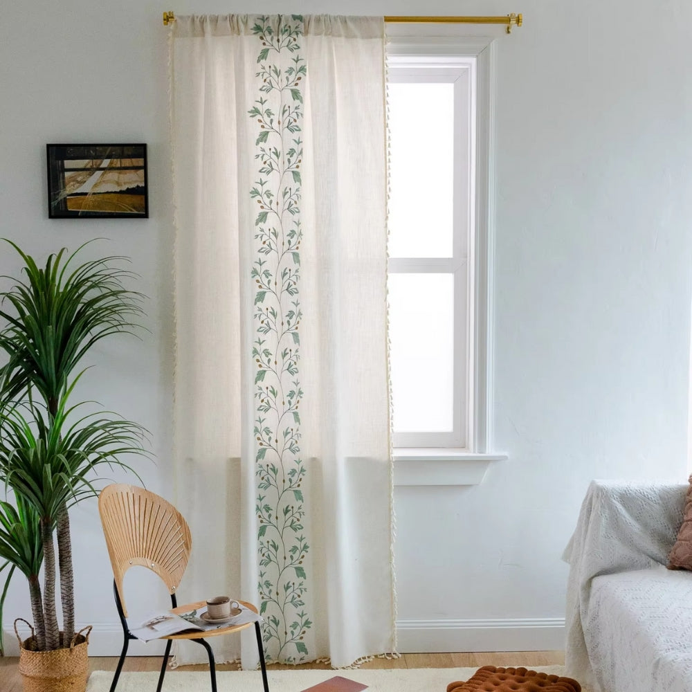 NaturWeide: Tenda con motivo floreale e frange – elegante e decorativa per soggiorno e camera da letto