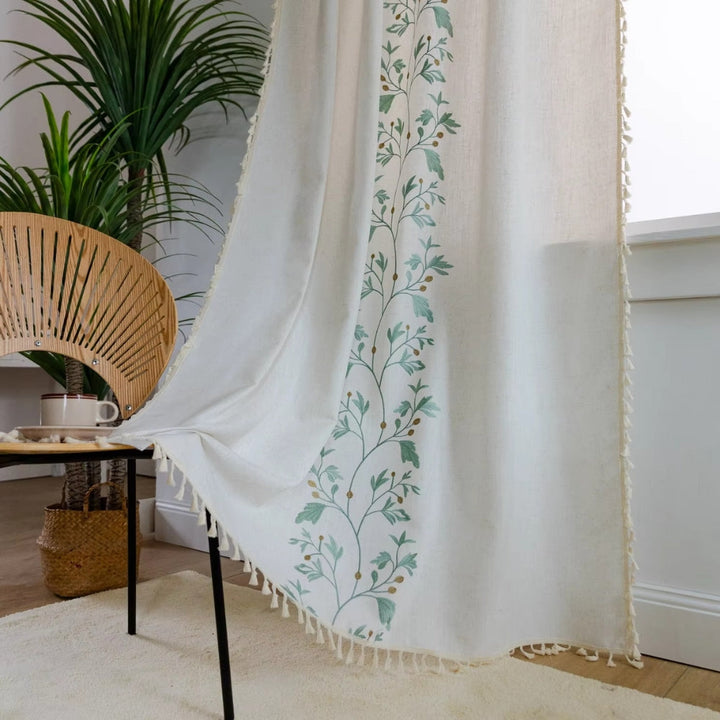 NaturWeide: Tenda con motivo floreale e frange – elegante e decorativa per soggiorno e camera da letto