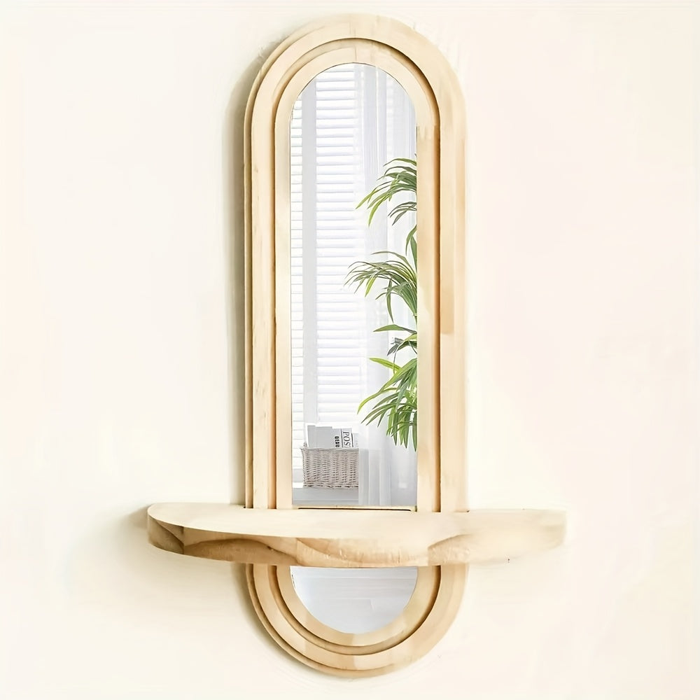 NatürlicherReflex: Mensole da parete in legno – salvaspazio, eleganti e sospese nel design nordico con specchio per soggiorno e studio