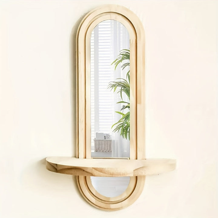 NatürlicherReflex: Mensole da parete in legno – salvaspazio, eleganti e sospese nel design nordico con specchio per soggiorno e studio