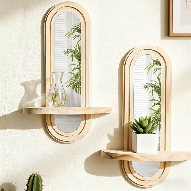 NatürlicherReflex: Mensole da parete in legno – salvaspazio, eleganti e sospese nel design nordico con specchio per soggiorno e studio