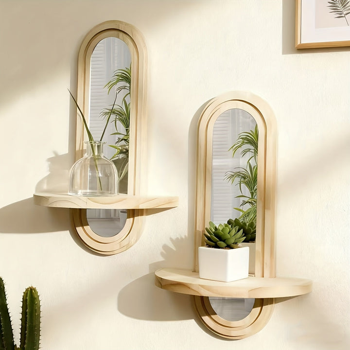 NatürlicherReflex: Mensole da parete in legno – salvaspazio, eleganti e sospese nel design nordico con specchio per soggiorno e studio