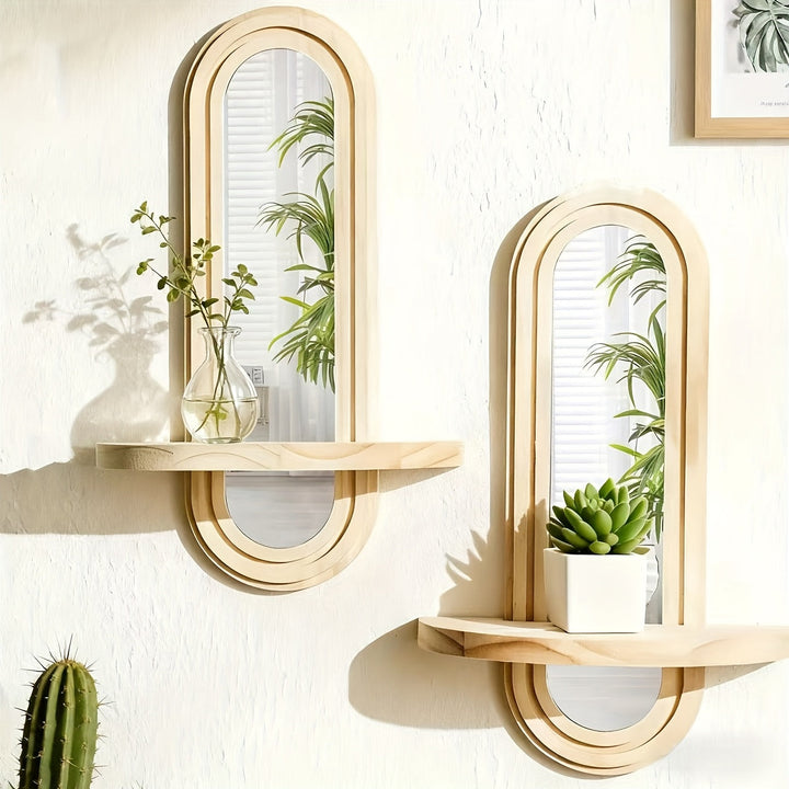 NatürlicherReflex: Mensole da parete in legno – salvaspazio, eleganti e sospese nel design nordico con specchio per soggiorno e studio