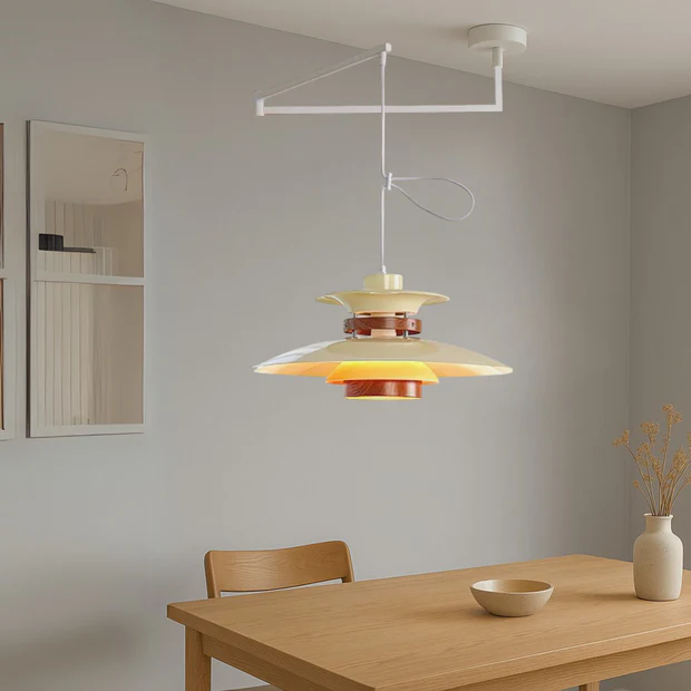 MerceroLux: Lampada a sospensione in alluminio e legno con 4 paralumi mobili e attacco E27 – per zona pranzo e camera dei bambini