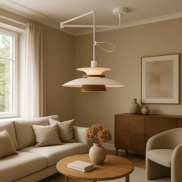 MerceroLux: Lampada a sospensione in alluminio e legno con 4 paralumi mobili e attacco E27 – per zona pranzo e camera dei bambini