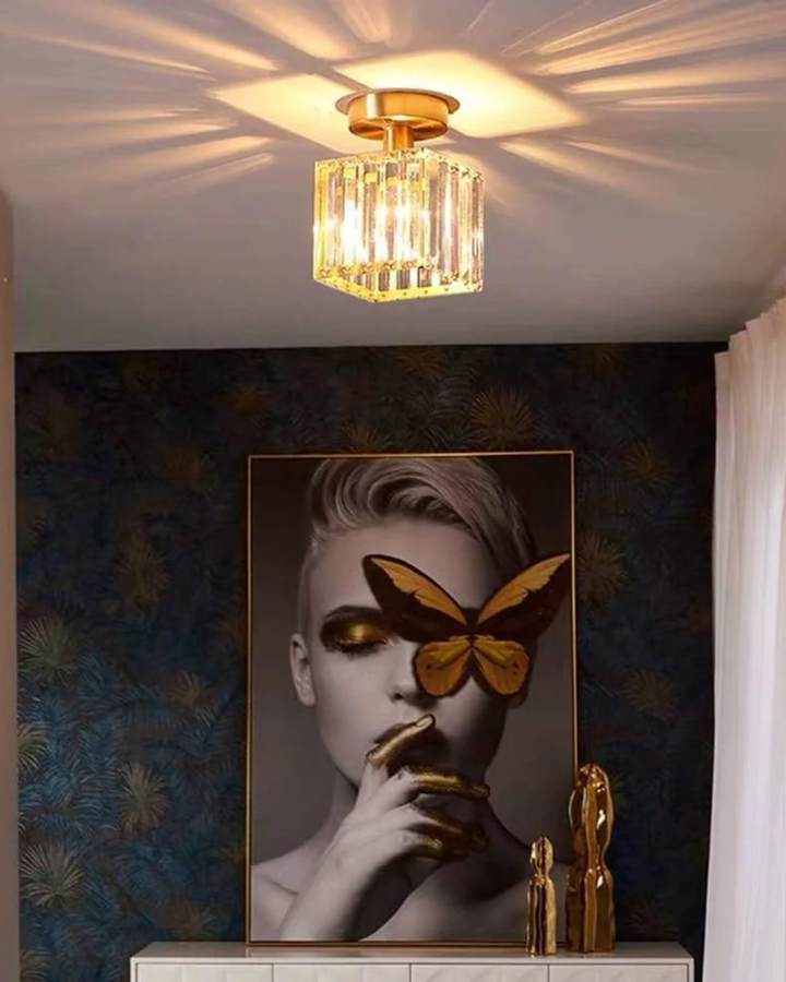 NoireLuxe: Lampada da soffitto moderna nera con paralume in vetro sfaccettato e luce bianca calda – per sala da pranzo e corridoio