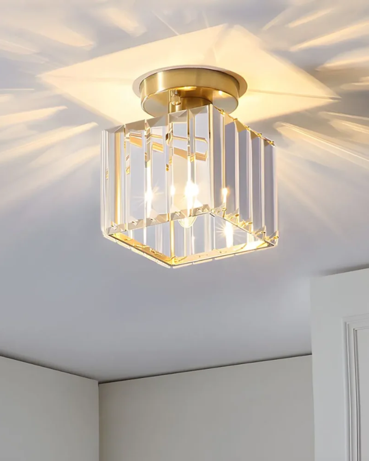 NoireLuxe: Lampada da soffitto moderna nera con paralume in vetro sfaccettato e luce bianca calda – per sala da pranzo e corridoio