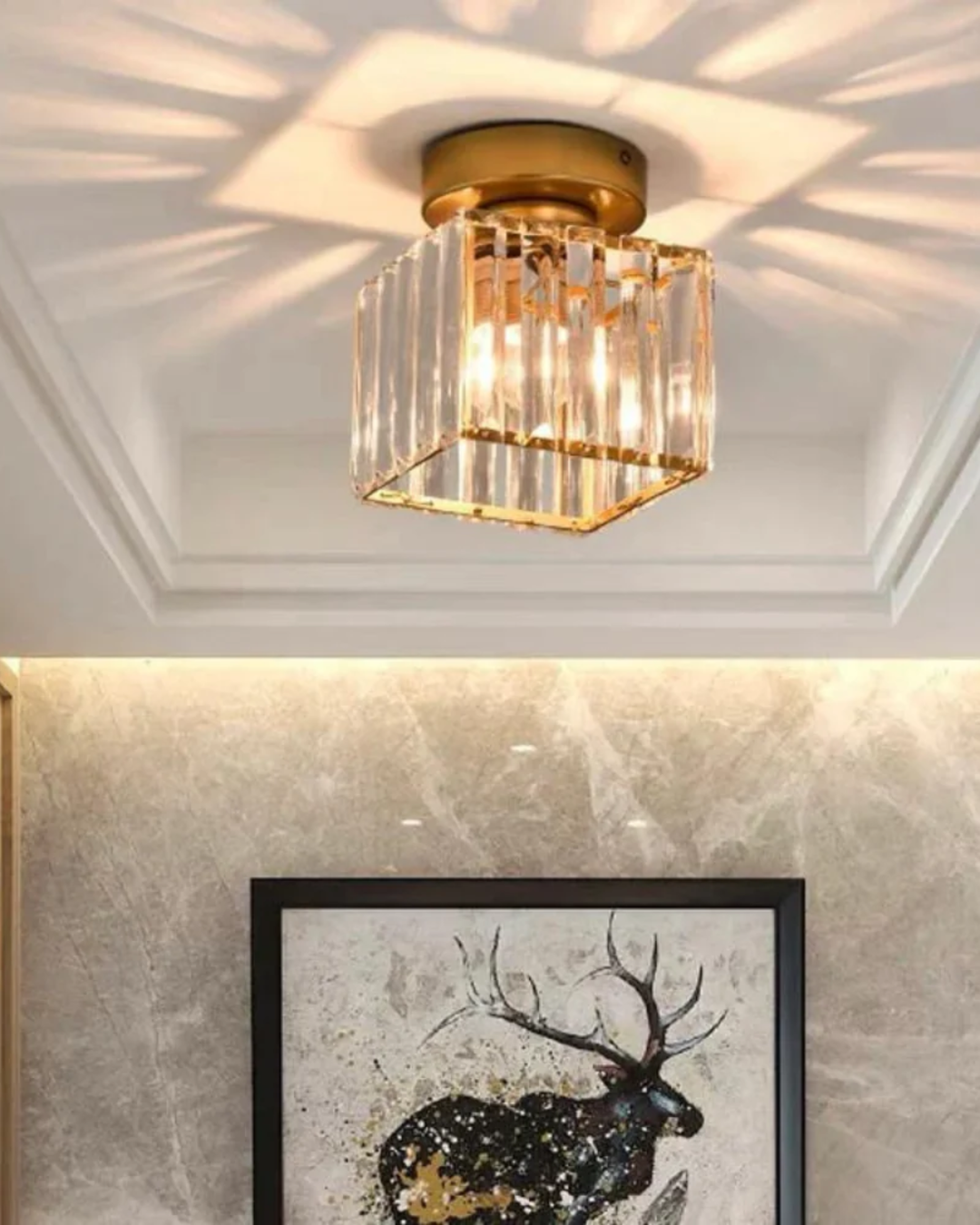 NoireLuxe: Lampada da soffitto moderna nera con paralume in vetro sfaccettato e luce bianca calda – per sala da pranzo e corridoio