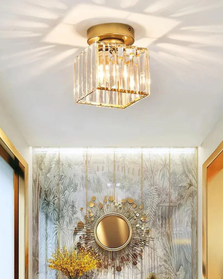 NoireLuxe: Lampada da soffitto moderna nera con paralume in vetro sfaccettato e luce bianca calda – per sala da pranzo e corridoio