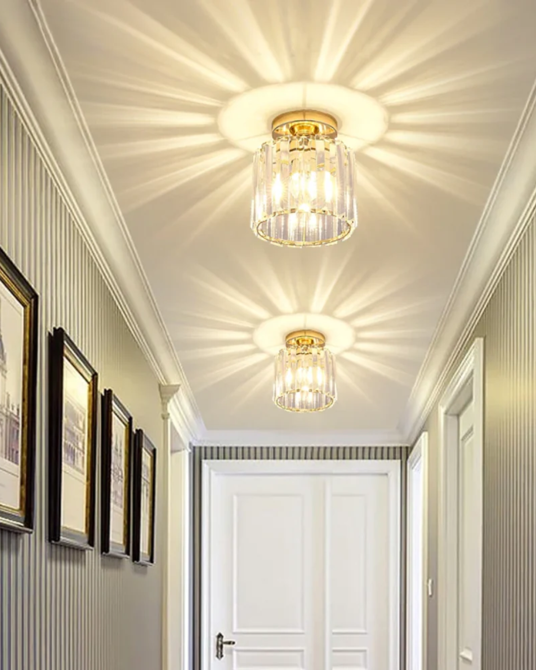 NoireLuxe: Lampada da soffitto moderna nera con paralume in vetro sfaccettato e luce bianca calda – per sala da pranzo e corridoio