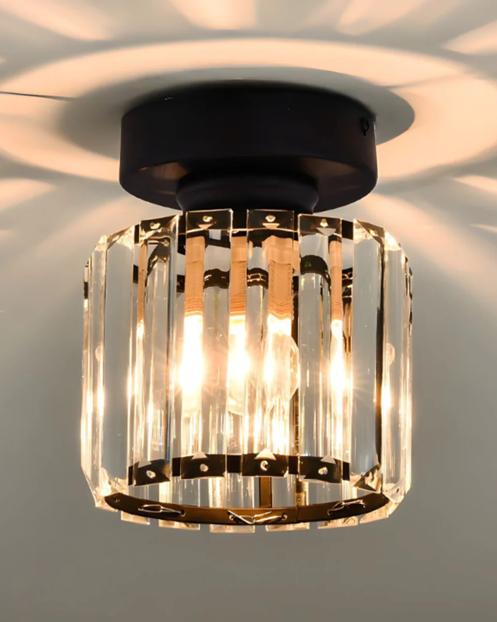 NoireLuxe: Lampada da soffitto moderna nera con paralume in vetro sfaccettato e luce bianca calda – per sala da pranzo e corridoio