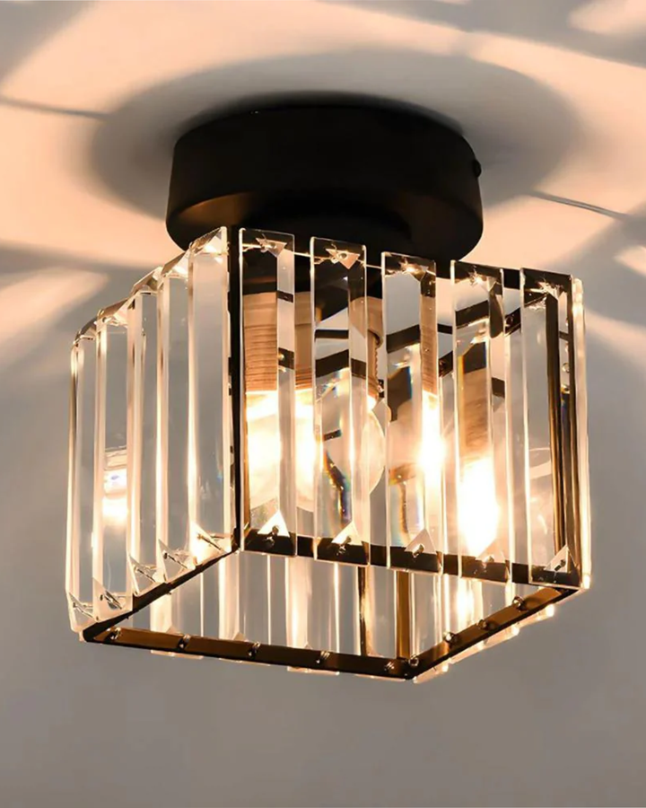 NoireLuxe: Lampada da soffitto moderna nera con paralume in vetro sfaccettato e luce bianca calda – per sala da pranzo e corridoio