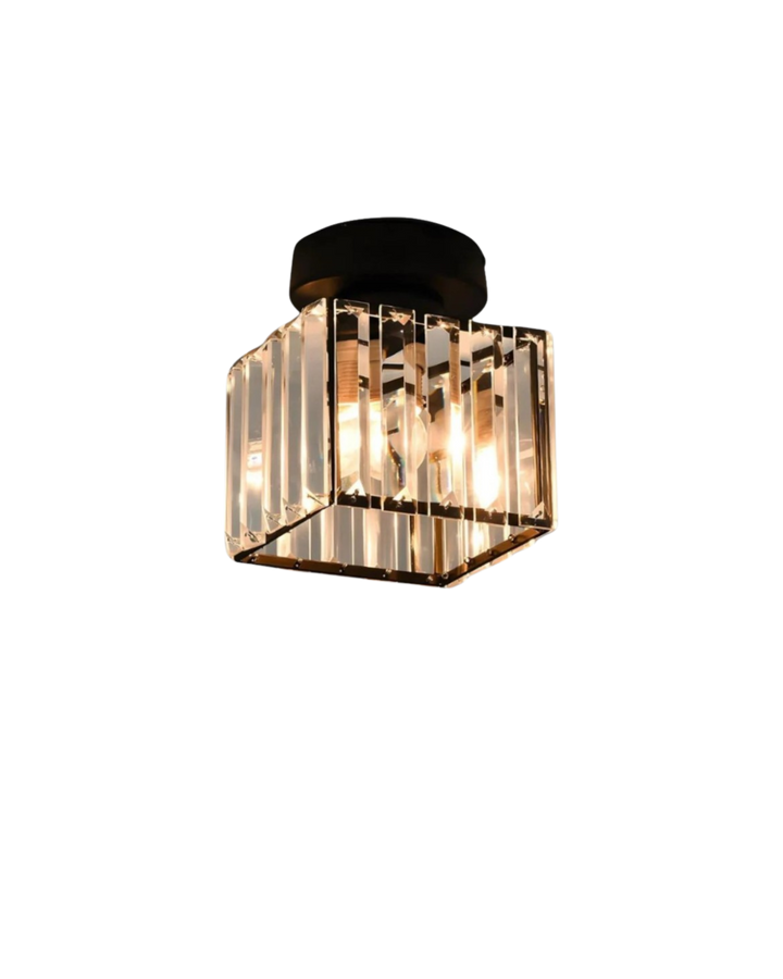NoireLuxe: Lampada da soffitto moderna nera con paralume in vetro sfaccettato e luce bianca calda – per sala da pranzo e corridoio